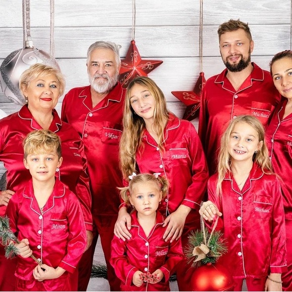 Woman’s Red Silky Pajamas Matching Christmas pajamas - Picture 2 of 5